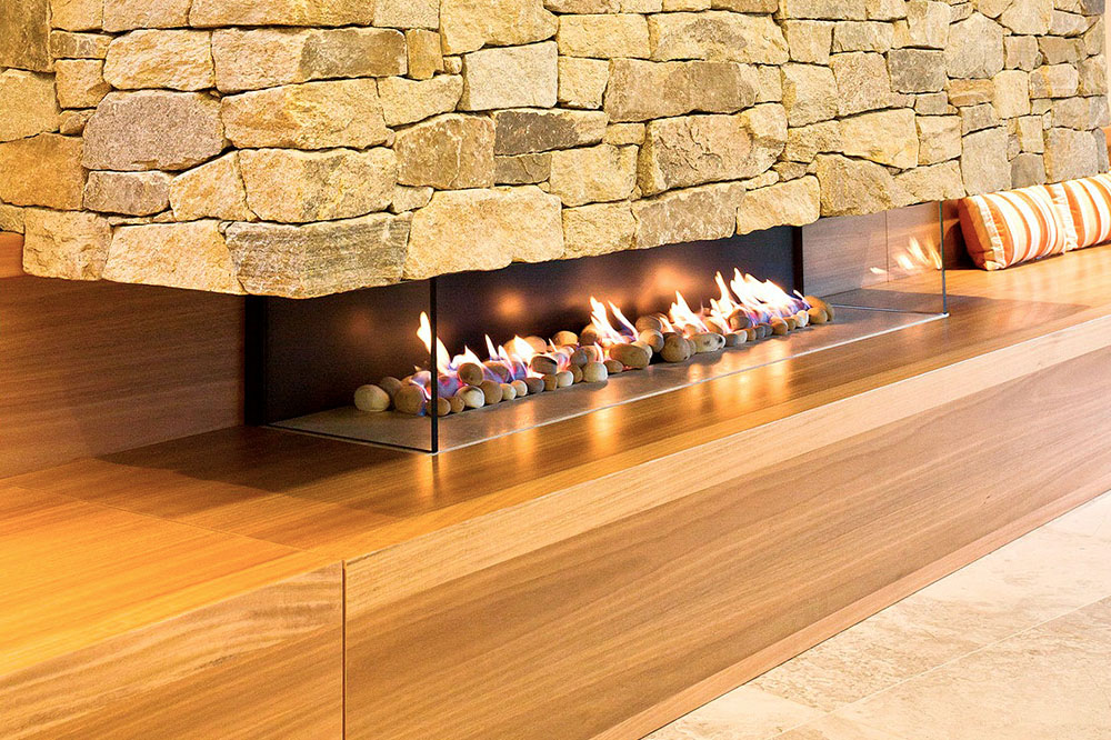 Stone feature with fireplace