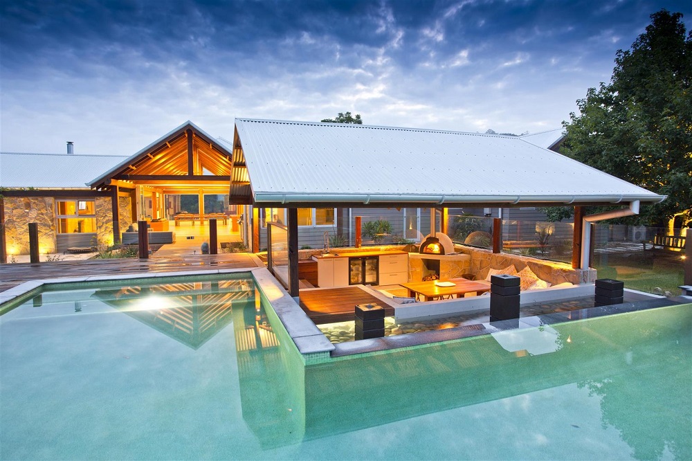 Luxury House designs can include swimming pools, cabanas, pergolas